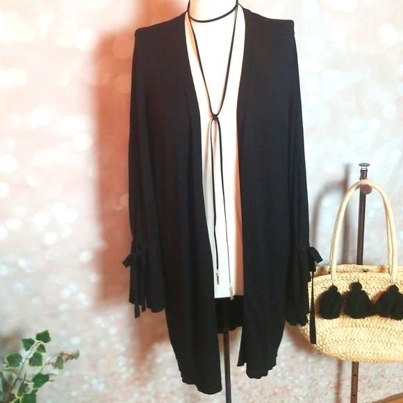 Halogen Sweaters - Halogen | Black Tie Cuff Open Cardigan Size Medium